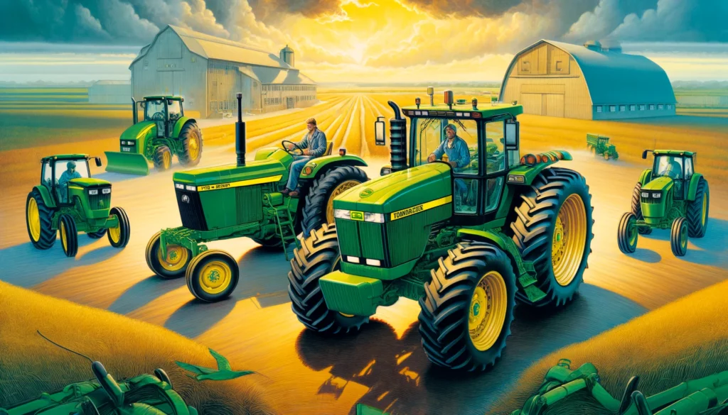 John Deere Tractor History -- A detailed and vivid illustration of the 1990s launch of the '60 Series' and later the '70 Series' tractors by John Deere. Show models like the 7600 a3