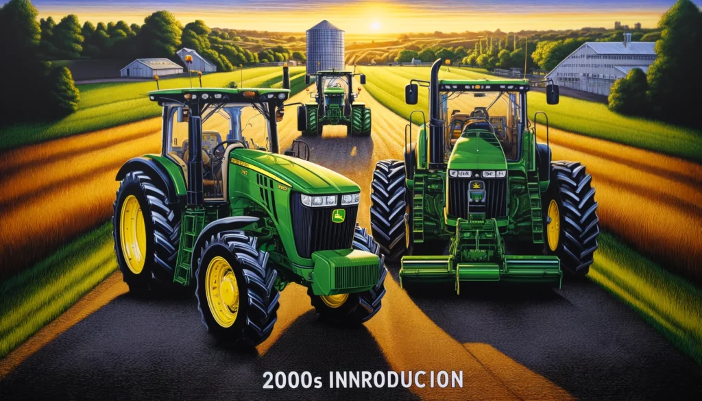 John Deere Tractor History -- A detailed and vivid illustration of the 2000s introduction of the '20 Series' and '30 Series' tractors by John Deere. Show models like the 6420 and 84