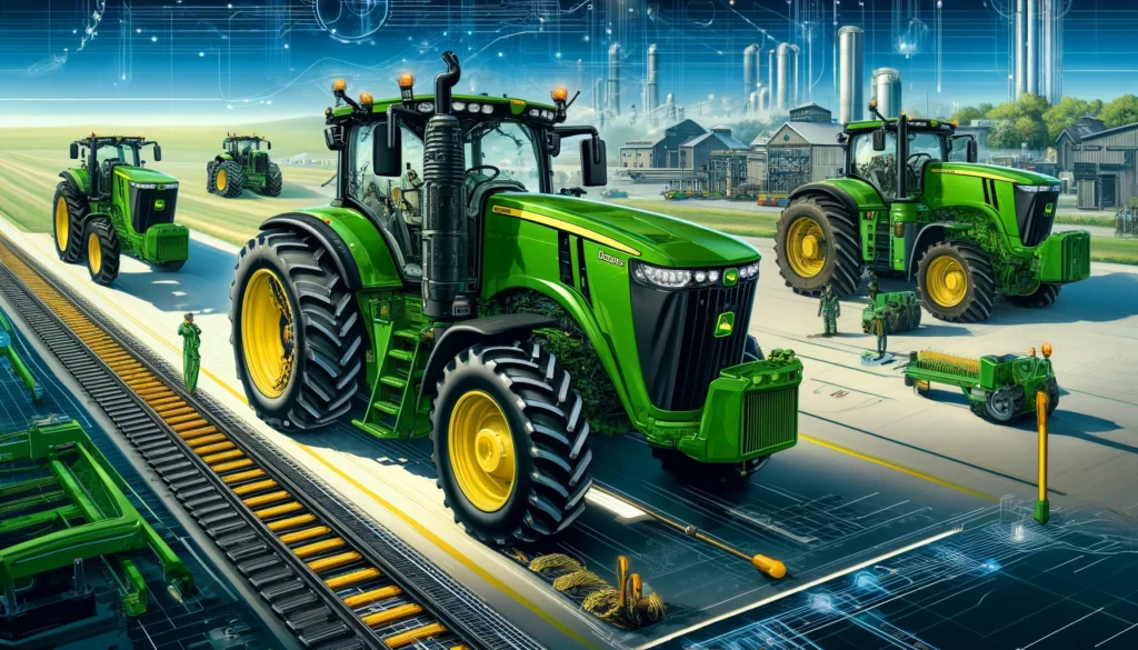 John Deere Tractor History -- A detailed and vivid illustration of the 2020s John Deere tractors. Depict continued production and advancement of the 'R Series' tractors, as well as6