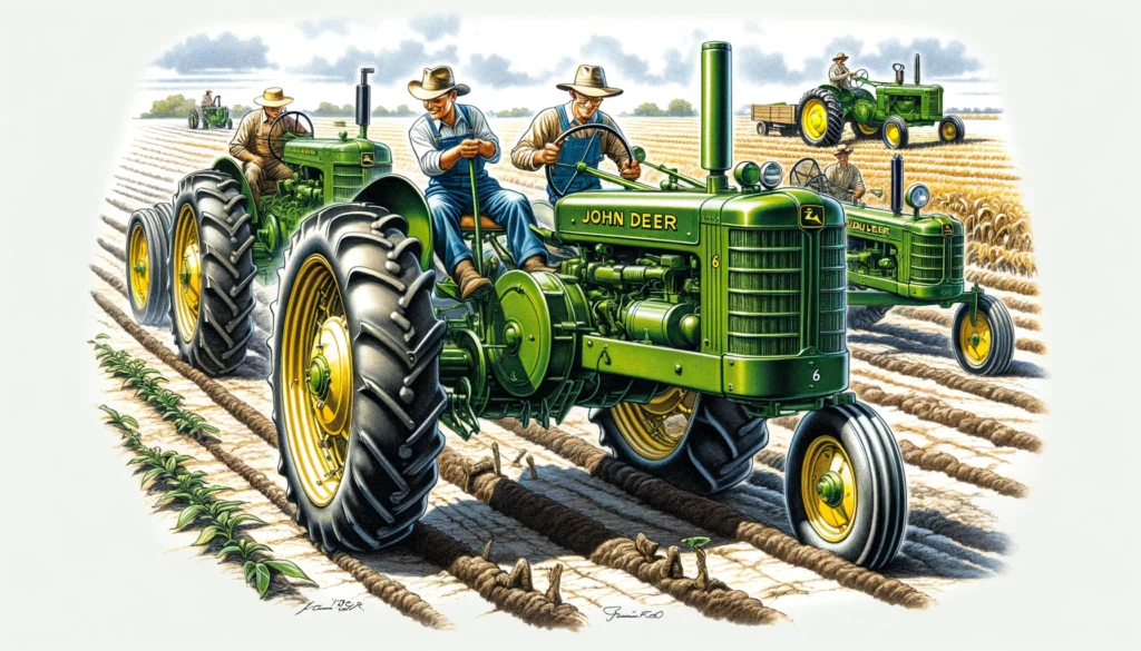 John Deere Tractor History A detailed illustration of the John Deere A and B models produced from 1934 to 1953. Show these popular tractors in action on a mid 20th century farm 2